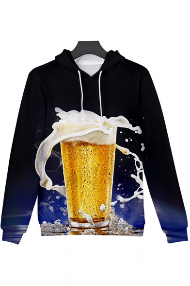 Stylish Unique Beer 3D Printed Long Sleeve Casual Relaxed Unisex Drawstring Hoodie
