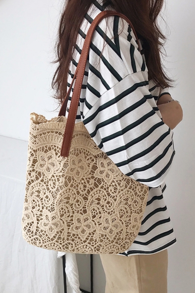 Summer Fashion Floral Lace Pattern Beach Bag Shoulder Tote Bag for Women 26*29*14.5 CM