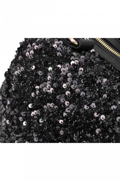 Trendy Solid Color Black Sequin Casual Satchel Bag for Women