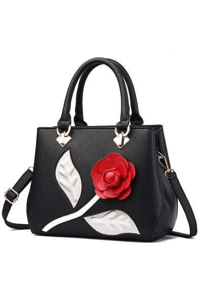 Women's Fashion Floral Pattern PU Leather Commuter Satchel Handbag 26*14*22 CM