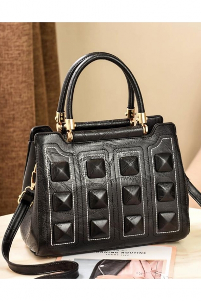 Women's Fashion Solid Color PU Leather Button Embellishment Work Satchel Handbag 29*12*21 CM