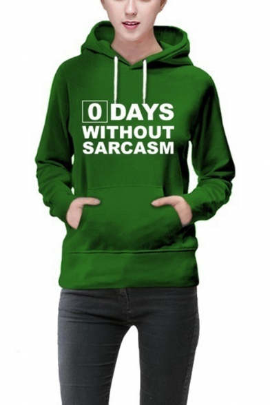 0 DAYS WITHOUT SARCASM Letter Drawstring Long Sleeve Pocket Hoodie