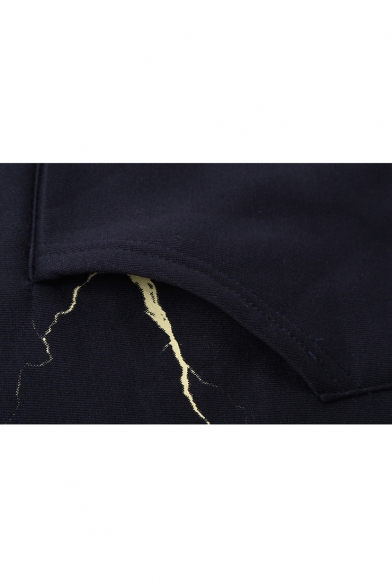 Cool Fashion Lightning Pattern Long Sleeve Regular Fit Zip Up Drawstring Hoodie with Pocket