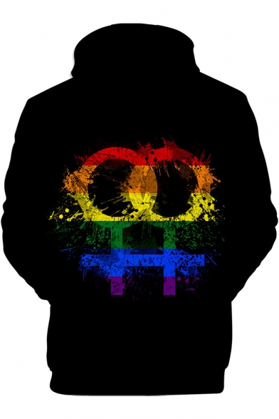 Cool Pride Month Unique Painting Logo Print Long Sleeve Black Drawstring Hoodie