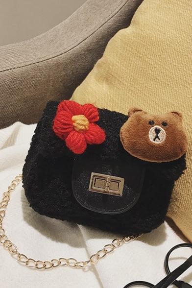 Cute Flower Bear Decoration Mini Crossbody Shoulder Bag with Chain Strap 14*6*10 CM