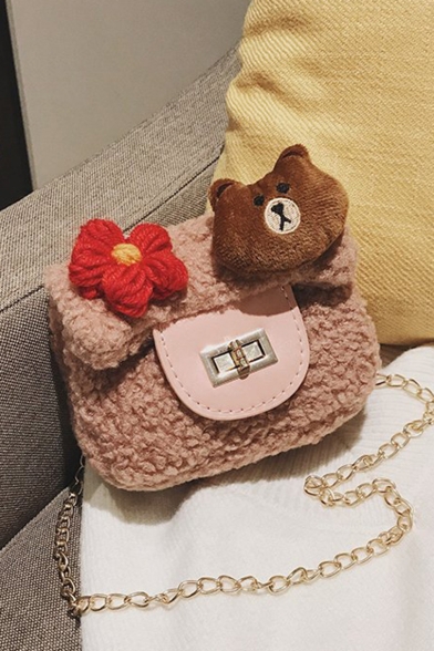 Cute Flower Bear Decoration Mini Crossbody Shoulder Bag with Chain Strap 14*6*10 CM