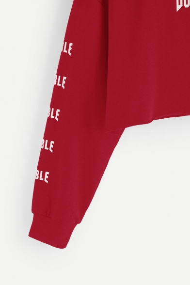 DOUBLE Letter Round Neck Long Sleeve Cropped Sweatshirt