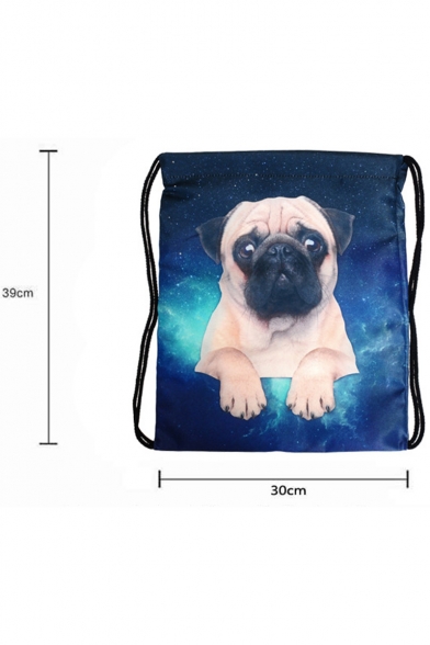 Fashion Creative 3D Galaxy Dog Printed Blue Drawstring Backpack 30*39 CM