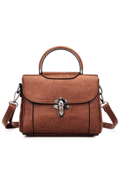 Fashion Vintage Plain Top Handle Leather School Satchel Handbag For Women 24*7*16.5 CM