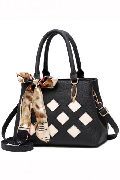 Glamorous Geometric Pattern Silk Scarf Bow Tied Shoulder Handbag 29*15*21 CM