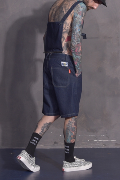Guys Vintage Summer Casual Loose Detachable Straps Straight Denim Overalls Shorts