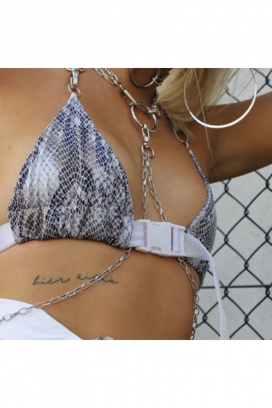 Hot Popular Unique Chain Strap Halterneck Buckled Hem Cropped Cami Top for Women