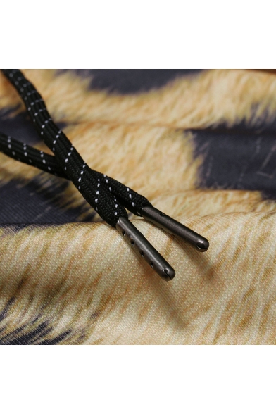 Men's Fashion Leopard Print Long Sleeve Slim Fit Drawstring Hoodie