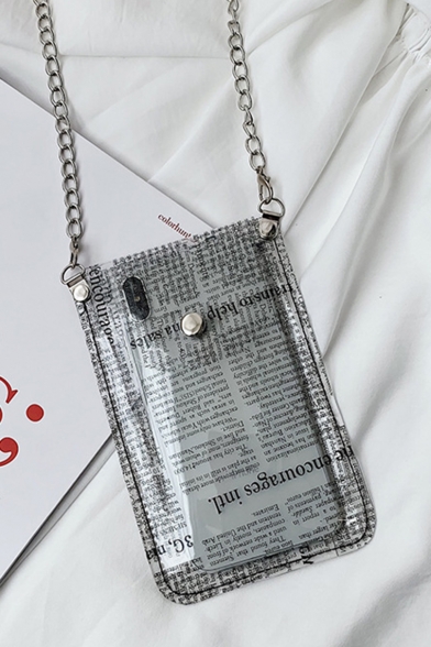 New Fashion Newspaper Pattern Black and White Transparent Crossbody Cell Phone Purse 12*0.5*18 CM