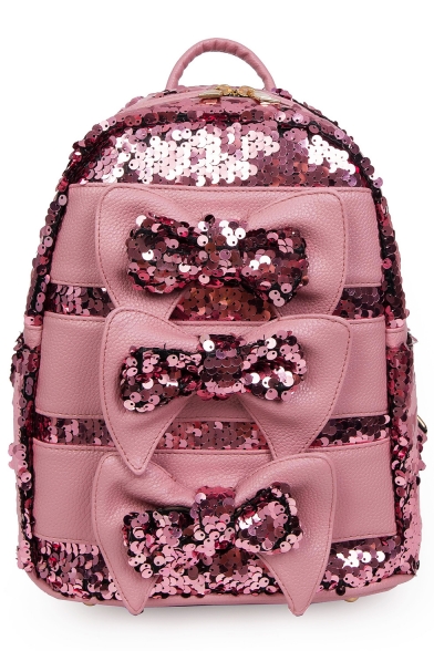 New Fashion Plain Bow-knot Embellishment Sequined Backpack for Girls 25*20*14 CM