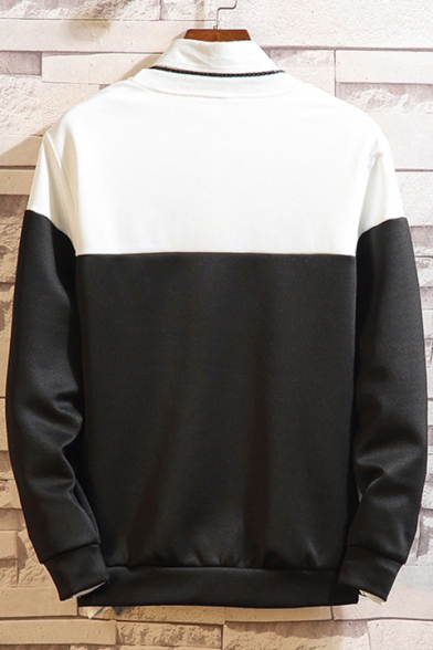New Stylish Stripes Printed Colorblock Long Sleeve Round Neck Slim Fit Casual Pullover Sweatshirt