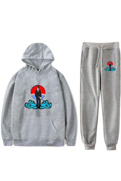 Popular Comic Anime Character Cloud Print Casual Hoodie with Sport Sweatpants Two-Piece Set