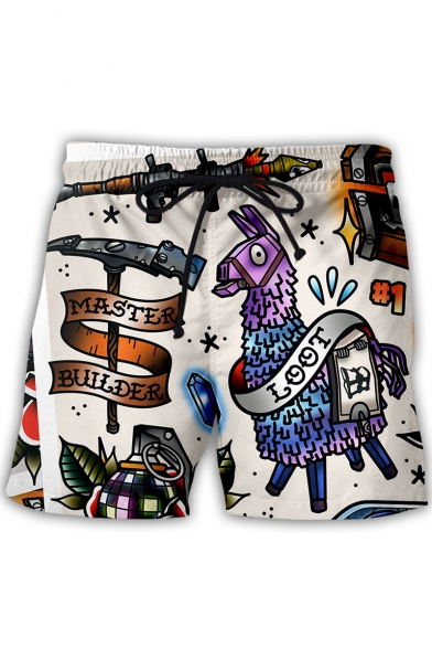 Popular Game Comic Figure Pattern Drawstring Waist Loose Fit Sport Shorts for Men