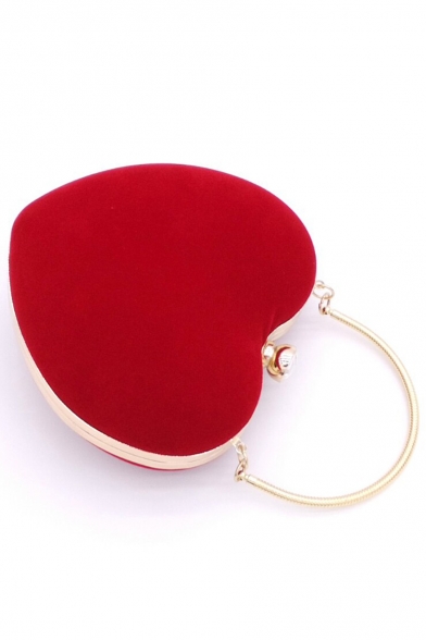 Popular Solid Color Heart Shape Velvet Prom Clutch Bag for Women 16*16*8 CM