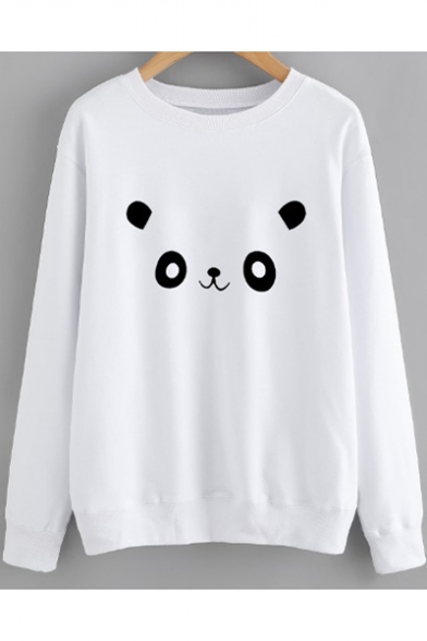 Street Style Cartoon Panda Print Round Neck Long Sleeve Unisex Cotton Sweatshirt