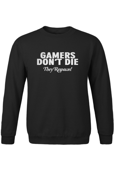 Street Style Letter GAMERS DON'T DIE Print Round Neck Long Sleeve Basic Fitted Sweatshirt