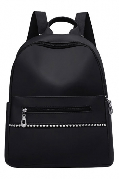 Stylish Big Capacity Outdoors Zipper Rivet Detail Black Nylon Waterproof Leisure Backpack 33*30*14CM