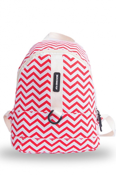 Stylish Color Block Wavy Stripes Pattern Canvas School Bag Backpack 20*9*27 CM