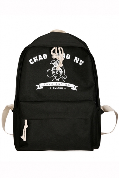 Stylish Letter Figure Printed Large Capacity Canvas Zipper School Backpack 27*13*40 CM