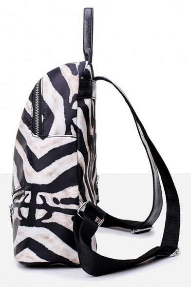 Stylish Zebra Pattern Zipper Embellishment Black and White Casual Backpack 30*12*34 CM