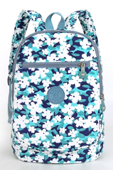Summer Fashion Floral Printed Blue Waterproof Nylon Lightweight Travel Bag School Backpack 28*17*35 CM