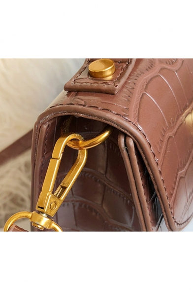 Trendy Crocodile Pattern Button Embellishment Satchel Shoulder Bag 19*8*17 CM