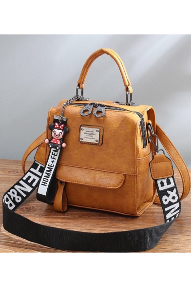 Trendy Letter Pattern Wide Strap Ribbon Pendant Embellishment School Shoulder Bag Satchel Handbag 19*11*20 CM