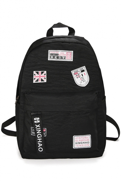 Unisex Trendy Graphic Badge Pattern Ribbon Embellishment Durable School Bag Backpack 27*13*41 CM