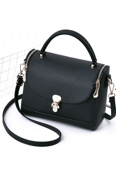 Women's Fashion Plain PU Leather Zipper Satchel Shoulder Bag 22*12*18 CM