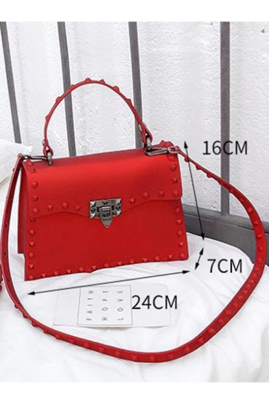 Women's Fashion Plain Rivet Embellishment Crossbody Satchel Bag 24*7*16 CM