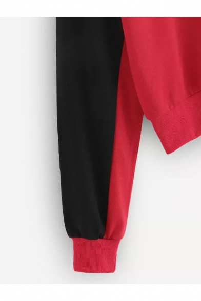 Black and Red Stand Collar Long Sleeve Sweatshirt with Zip