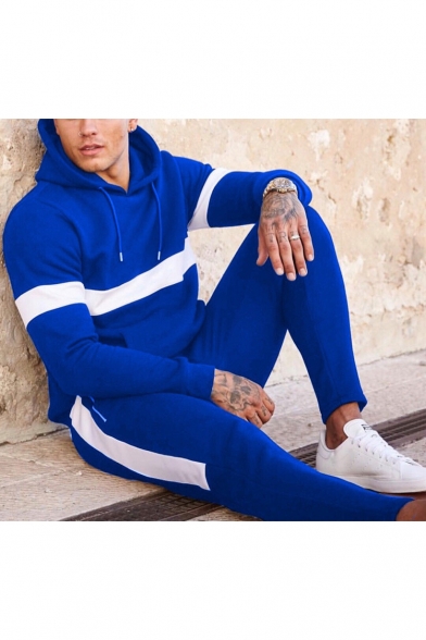 Colorblock Patched Casual Hoodie with Sport Sweat Pants Two-Piece Set