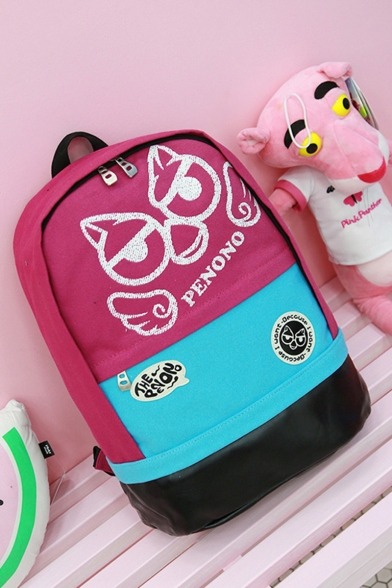 Cute Cartoon Owl Wing Letter PENONO Pattern Colorblock School Bag Backpack 31*14*43 CM