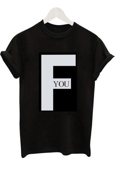 F YOU Letter Black Round Neck Short Sleeve Tee