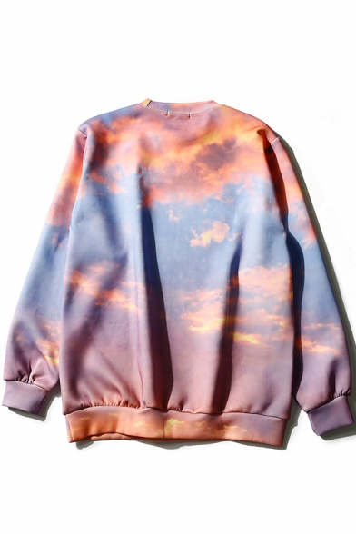 Fancy Colorful Sunset Printed Crewneck Long Sleeve Pullover Sweatshirt