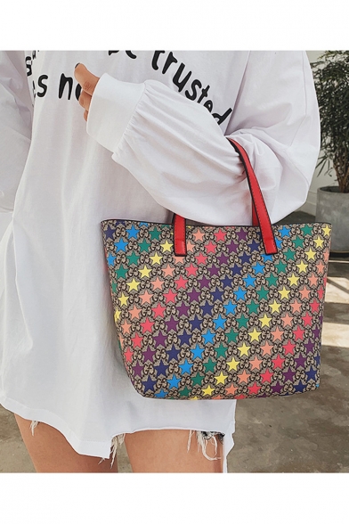 Fashion Colorful Stars Printed Tote Shoulder Bag for Women 30*21*10 CM