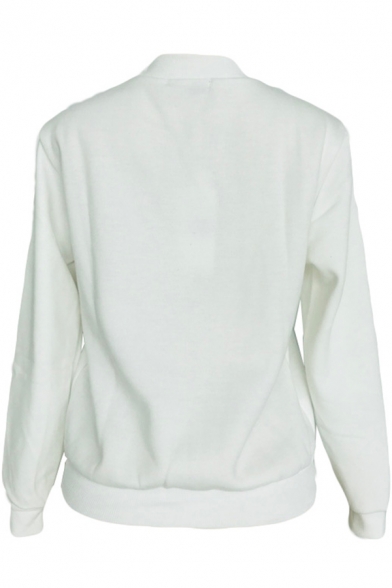 Girls Cool Figure Pattern Basic Crewneck Long Sleeve White Casual Sport Sweatshirt
