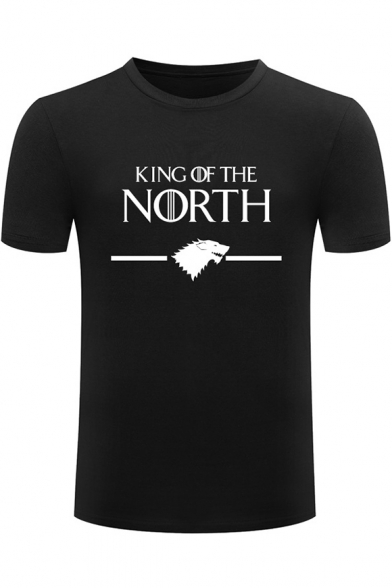 King of the North Wolf Head Printed Round Neck Short Sleeve Slim Fitted T-Shirt