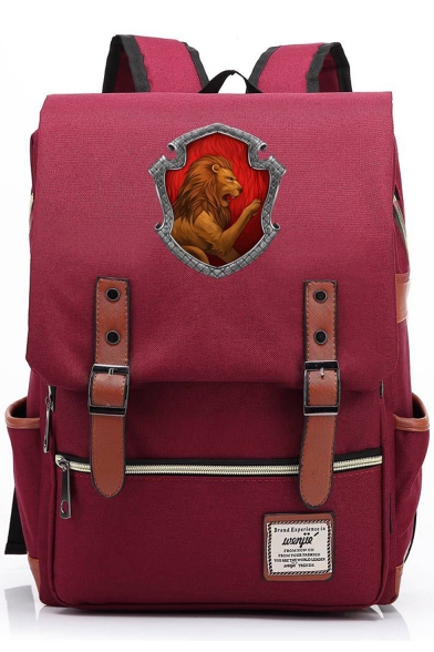 Large Capacity Lion Badge Pattern Belt Buckle Laptop Bag Travel School Backpack 29*13.5*43 CM