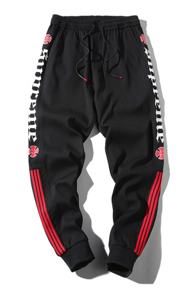 Mens New Stylish Letter Striped Side Drawstring Waist Casual Track Pants
