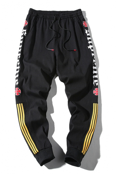 Mens New Stylish Letter Striped Side Drawstring Waist Casual Track Pants