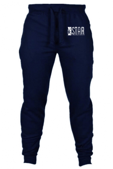 Mens Simple Letter Logo STAR Pattern Drawstring Waist Fitted Sport Joggers Sweatpants