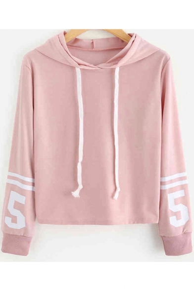 New Fashion Simple Stripe Number 5 Long Sleeve Loose Casual Pullover Hoodie