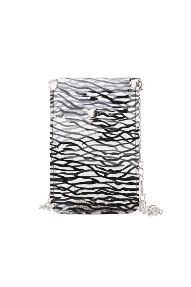 New Fashion Zebra Pattern Black and White Transparent Crossbody Cell Phone Purse 12*0.5*18 CM