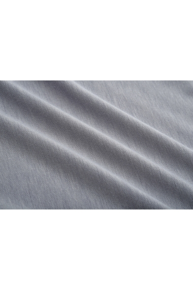 New Stylish Colorblock Round Neck Long Lantern Sleeve Drawstring Hem Grey Pullover Sweatshirt